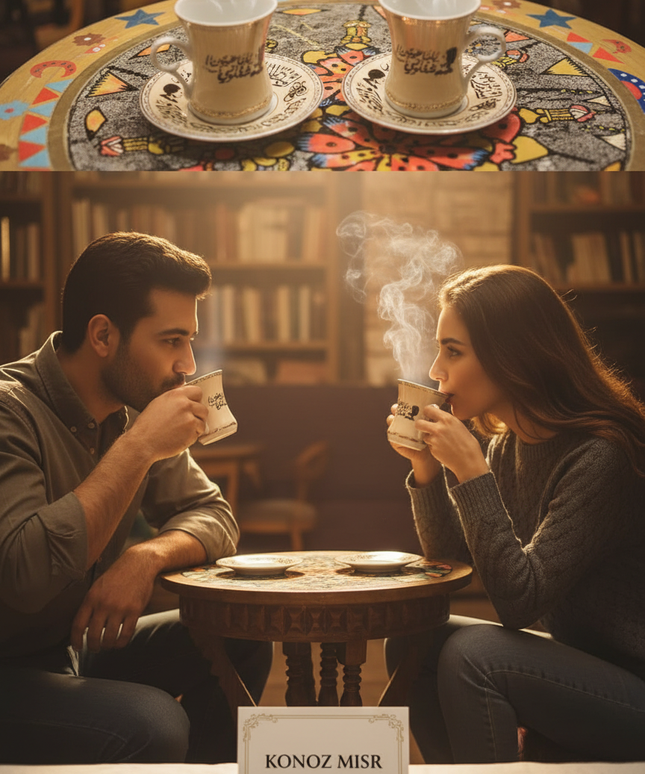  طقم قهوة تراثي فاخر كهدية رومانسية مثالية للأزواج والمناسبات العاطفية - إستكانة لمة حب
