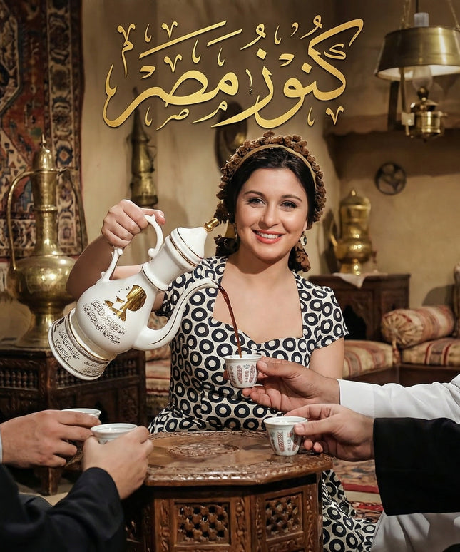 إبريق القهوة سراج الكرام من بورسلين فتحي محمود - تصميم تراثي كلاسيكي أبيض بزخارف ذهبية راقية للقهوة العربية في المجالس الأصيلة من كنوز مصر
