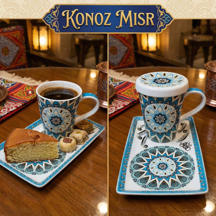 طقم مشروبات ساخنة فاخر مثالي للمنزل والمكتب - أكواب بغطاء من كنوز الضيافة