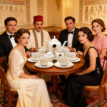 طقم شاي ملكي 19 قطعة بورسلين فاخر - تصميم كلاسيكي راقي - المصرية الألمانية