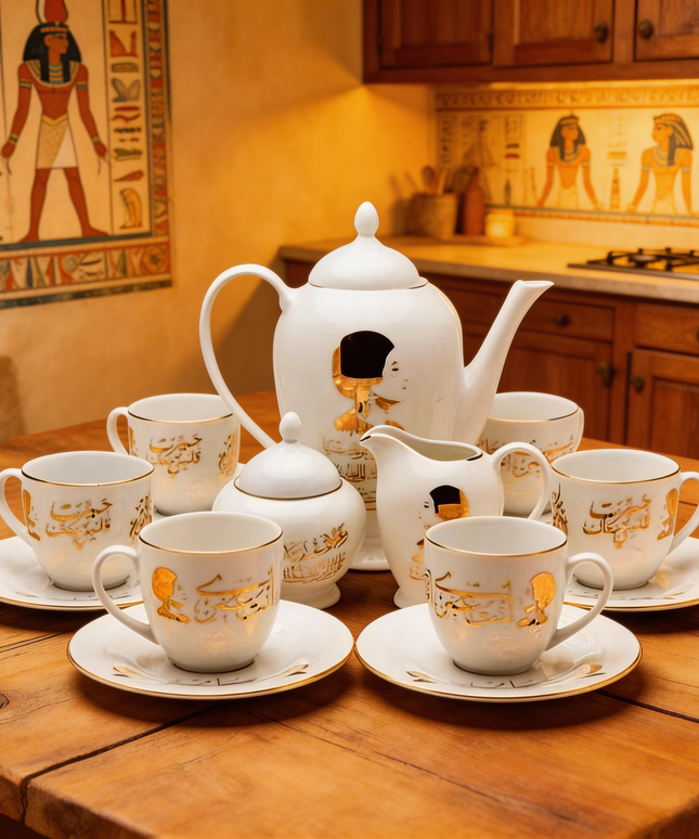 طقم شاي ملكي 19 قطعة بورسلين فاخر - تصميم كلاسيكي راقي - المصرية الألمانية