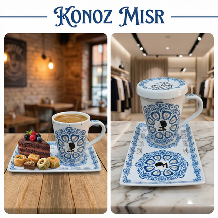 بورسلين فتحي محمود عالي الجودة - أكواب كبيرة عملية بغطاء للاستخدام اليومي