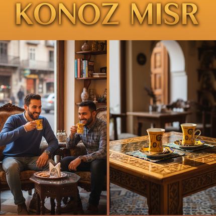 تفاصيل الرسومات التراثية الشعبية المبهجة والألوان الزاهية على طقم فناجين الليلة الكبيرة
