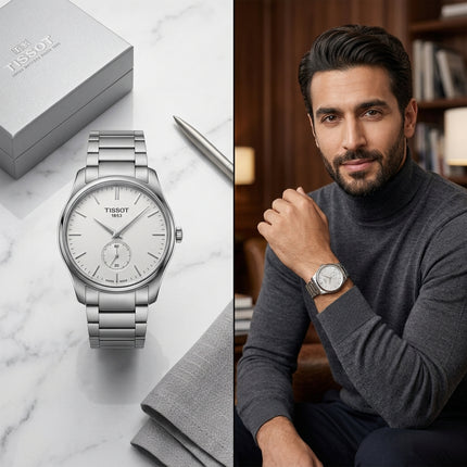 "ساعة Zara Professional White من كنوز مصر – ستيل فاخر جداً 316L، ميناء أبيض ناصع مع نقوش عالية الجودة، نافذة تاريخ واضحة جداً، أرقام عريضة وأرقام رومانية مختلطة، حركة كوارتز سويسري دقيق، عقارب فضية براقة، مقاومة ماء 150 متر، سلسلة ستيل مصقولة ناعمة، وزن 210 غرام، حجم 42 مم، ضمان 36 شهر"

