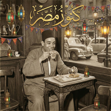  طقم رمضان كريم من بورسلين فتحي محمود - أكواب كبيرة بغطاء وصواني تقديم تمر بتصميم إسلامي تراثي وفوانيس من كنوز مصر
