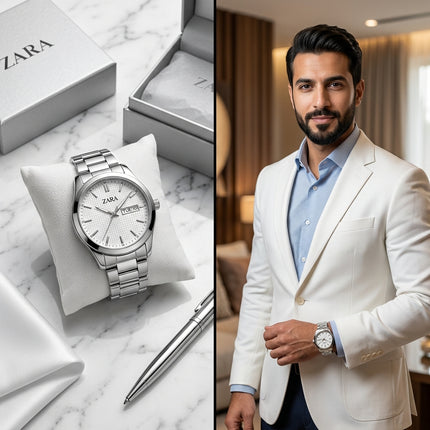 "ساعة Audemars Piguet Royal من كنوز مصر – ستيل فاخر جداً 904L أصلي، ميناء أبيض فاتح كريمي ناعم جداً، أرقام رومانية ذهبية عريقة، حركة أوتوماتيك ميكانيكي سويسري عالي الدقة، نافذة تاريخ دقيقة، عقارب ذهبية مجوفة براقة، مقاومة ماء 100 متر، سلسلة ستيل جوبيليه مجوفة فاخرة جداً، وزن 240 غرام، حجم 41 مم، ضمان 36 شهر"

