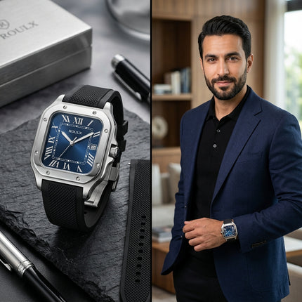 ساعة Arabian Luxe Midnight Blue من كنوز مصر - ستيل 904L أصلي فاخر جداً مع ميناء أزرق منتصف الليل عميق جداً وأرقام رومانية ذهبية براقة عريقة، حركة أوتوماتيك ميكانيكي سويسري دقيق جداً، نافذة تاريخ دقيقة واضحة جداً، سلسلة ستيل مصقولة براقة فاخرة، عقارب ذهبية لامعة، مقاومة ماء 150 متر عالية جداً، صندوق جلدي فاخر مع شهادة أصالة، ضمان شامل 36 شهر، وزن 220 غرام
