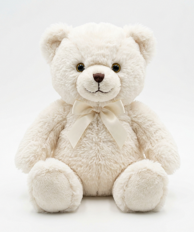 بيرل الدب الكريمي الكلاسيكي من مجموعة أساطير السعادة المتنوعة - لون كريمي بيج فاتح أنيق - فراء ناعم كثيف كالحرير - عيون بنية دافئة بريئة - أنف بني مطرز بدقة عالية - فيونكة ساتان كريمية فاخرة حول الرقبة - تصميم كلاسيكي خالد - قطيفة فاخرة - حشوة قطن PP - حجم مثالي للعناق - خلفية بيضاء نظيفة - كنوز مصر
