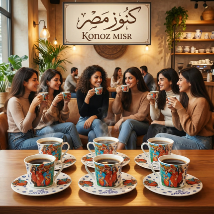 فناجين قهوة عائلية مصرية - تصميم يحتفي بالعائلة - بورسلين فتحي محمود