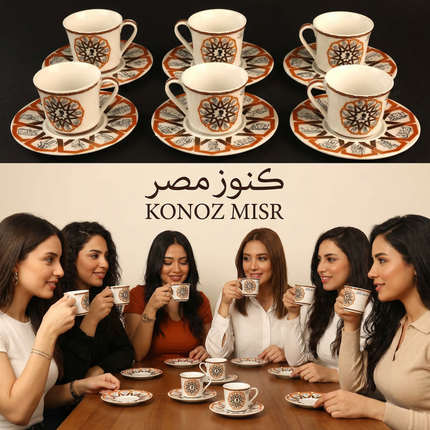 تفاصيل الزخارف النجمية الإسلامية على طقم فناجين مجد التراث - بورسلين فتحي محمود