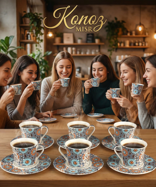  تفاصيل زخارف الفسيفساء الإسلامية والألوان الزاهية على طقم فناجين أنغام التراث
