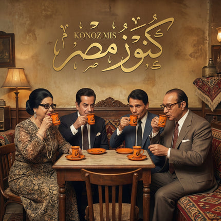  طقم فناجين إستكانة كنوز الليل بورسلين فاخر بتصميم تراثي وألوان ترابية دافئة من فتحي محمود - كنوز مصر
