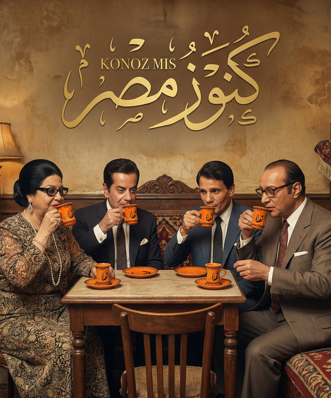  طقم فناجين إستكانة كنوز الليل بورسلين فاخر بتصميم تراثي وألوان ترابية دافئة من فتحي محمود - كنوز مصر
