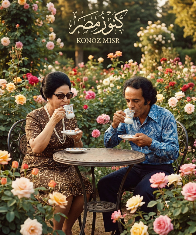  طقم فناجين إستكانة لمة حب بورسلين فاخر برسومات فلكلورية رومانسية من فتحي محمود - كنوز مصر
