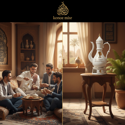  تفاصيل النقوش البارزة والزخارف الذهبية على إبريق القهوة سراج الكرام - جودة عالية وحرفية دقيقة من فتحي محمود
