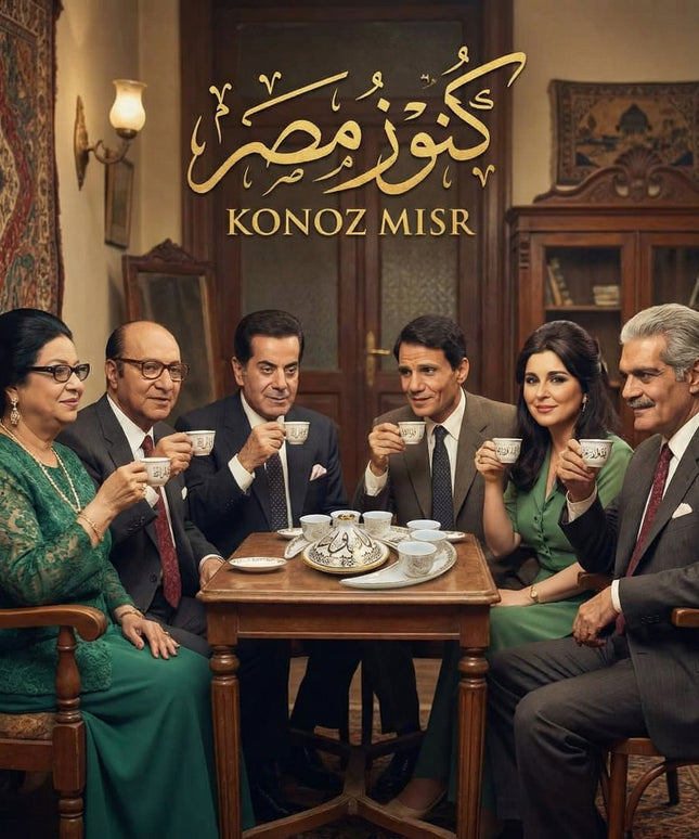  طقم تاج الضيافة القمري بورسلين فاخر صناعة مصرية من فتحي محمود بزخارف عربية ولمسات ذهبية - كنوز مصر
