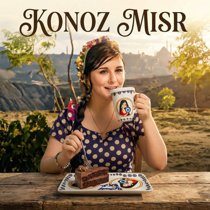 تصميم تراثي ريفي لطقم السفيرة عزيزة بألوان ترابية دافئة على بورسلين فتحي محمود عالي الجودة
