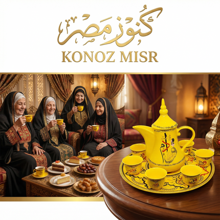 تفاصيل التصميم التراثي الكلاسيكي - مشهد المجالس الأصيلة بألوان دافئة مطبوع بدقة عالية على بورسلين فتحي محمود الفاخر
