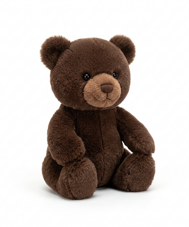 تيدي شوكولاتة الدب البني الكلاسيكي من مجموعة أحضان الأحلام الملونة - لون شوكولاتة داكن غني - فرو ناعم كثيف - عيون سوداء لامعة بريئة - أنف بني مطرز بدقة - تصميم خالد كلاسيكي - قطيفة فاخرة ناعمة - حشوة قطن PP - حجم مثالي للعناق - خلفية بيضاء نظيفة - كنوز مصر
