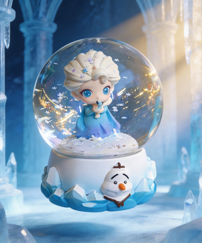 كرة ثلج سحرية Frozen Elsa من مجموعة حكايات الأحلام - إلسا ملكة الثلج بشعر أشقر مضفر وفستان أزرق ثلجي - قاعدة بيضاء مزينة بأولاف ثلاثي الأبعاد وقطع جليدية - خلفية قصر إلسا الجليدي في عالم شتوي - نثريات ثلجية بيضاء كثيفة - إضاءة LED زرقاء وموسيقى Let it Go - شخصية ديزني الشهيرة - هدية ملكية للأميرات - من كنوز مصر
