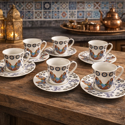 طقم فناجين قهوة "روح الأصالة" بورسلين فاخر - المصرية الألمانية فتحي محمود - تراث أصيل بلمسة عصرية من كنوز مصر
