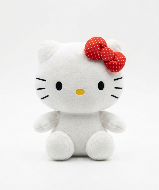 هالو كيتي الأنيقة من مجموعة أيقونة الأناقة والحنان - فستان أحمر قرمزي فاخر - أكمام قصيرة أنيقة - ياقة بيضاء دائرية راقية - زران فضيان لامعان في المنتصف - حذاء أحمر مطابق للفستان - فيونكة حمراء سادة على الرأس - جسم أبيض ناصع - وجه مطرز بدقة يابانية - قطيفة فاخرة - تصميم راقي - خلفية بيضاء - هدية فاخرة للبنات الأنيقات - كنوز مصر
