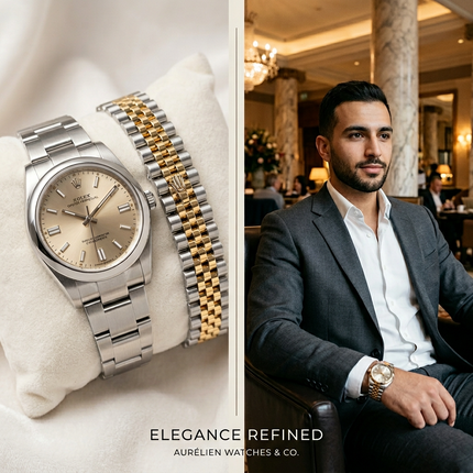 ساعة Aurélien Two-Tone الفاخرة - ذهب 18K وستيل مع أرقام رومانية ذهبية | كنوز مصر
