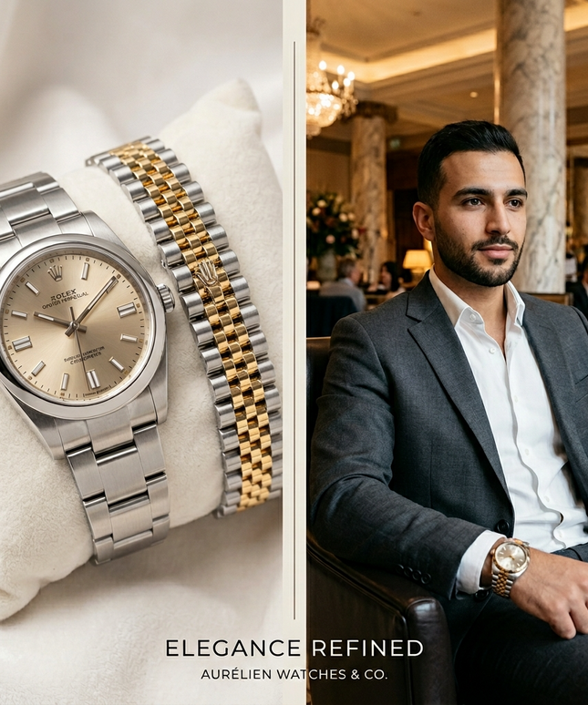 ساعة Aurélien Two-Tone الفاخرة - ذهب 18K وستيل مع أرقام رومانية ذهبية | كنوز مصر
