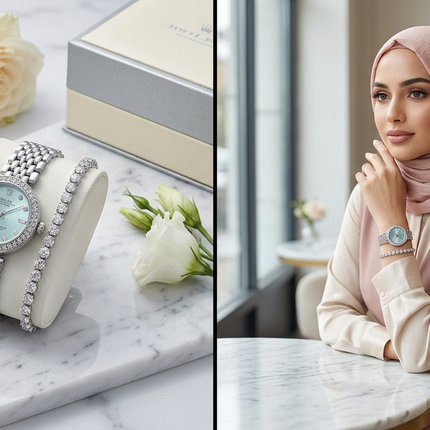 ساعة نسائية Luxe Silver من معدن ستيل 316L بطلاء فضي ناصع براق، شاشة دائرية 32 ملم، 60 ماسة حقيقية درجة أولى حول الإطار والشريط، عقارب فضية براقة، أرقام عربية فاخرة، حركة كوارتز سويسرية دقيقة، زجاج ياقوت معاد للخدش، مقاومة للماء 50 متر، وزن 95 غرام، ضمان 24 شهر - كنوز مصر
