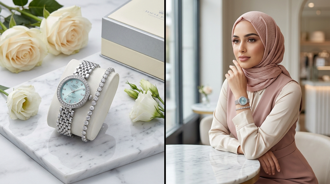 ساعة نسائية Luxe Silver من معدن ستيل 316L بطلاء فضي ناصع براق، شاشة دائرية 32 ملم، 60 ماسة حقيقية درجة أولى حول الإطار والشريط، عقارب فضية براقة، أرقام عربية فاخرة، حركة كوارتز سويسرية دقيقة، زجاج ياقوت معاد للخدش، مقاومة للماء 50 متر، وزن 95 غرام، ضمان 24 شهر - كنوز مصر
