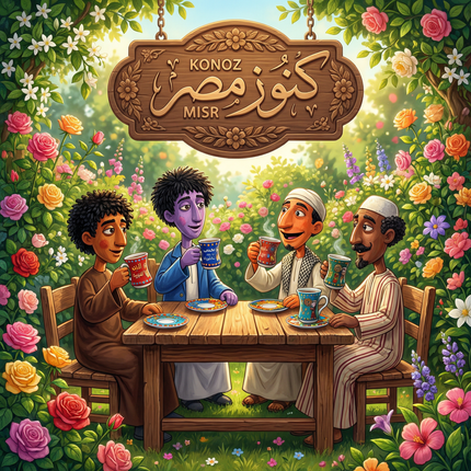 طقم فناجين إستكانة الليلة الكبيرة بورسلين فاخر بتصميم فلكلوري مبهج بألوان زاهية من فتحي محمود - كنوز مصر
