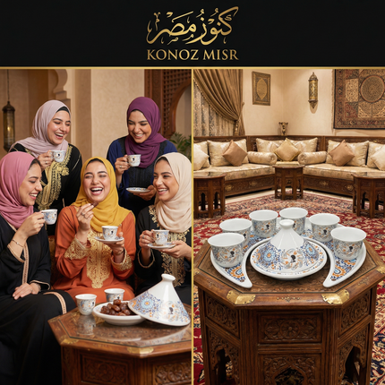 تفاصيل الزخارف العربية الذهبية والفضية الفاخرة على البورسلين المصري عالي الجودة من فتحي محمود
