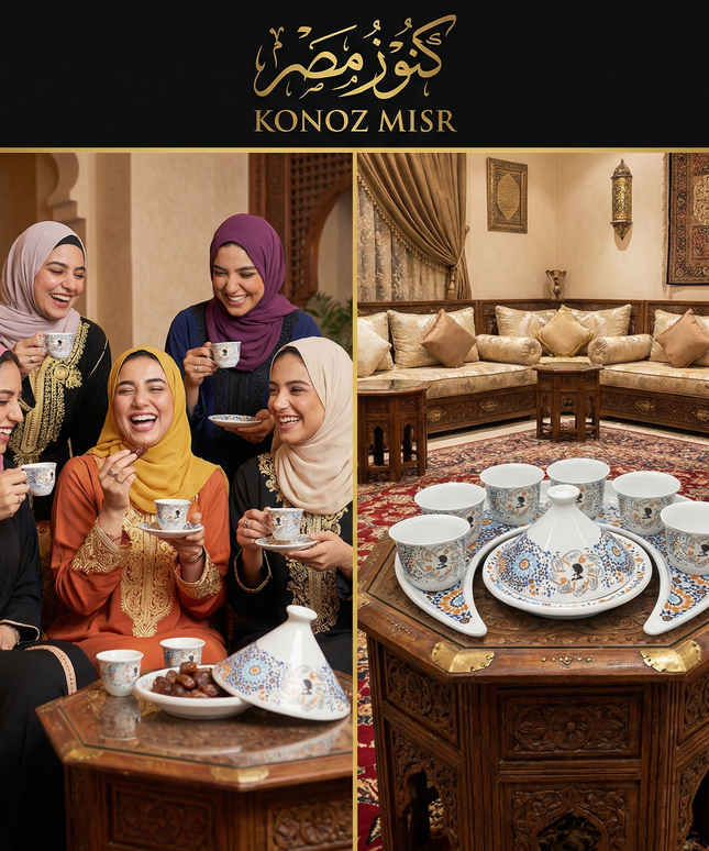 تفاصيل الزخارف العربية الذهبية والفضية الفاخرة على البورسلين المصري عالي الجودة من فتحي محمود
