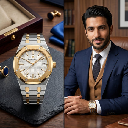 ساعة Cartier Santos Gold & Steel الفاخرة جداً - ذهب 18K مع ستيل وميناء كريمي وأرقام ذهبية - كنوز مصر
