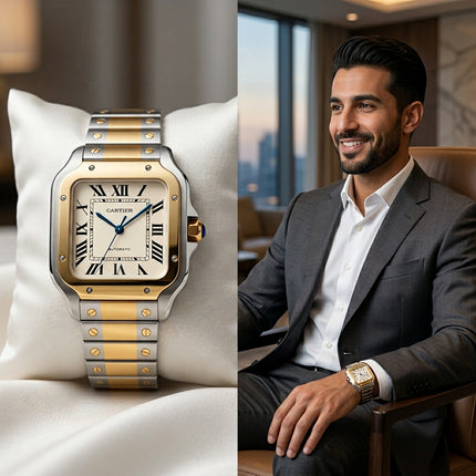 ساعة Audemars Piguet Royal Oak Gold الفاخرة جداً - ذهب 18K مع ستيل وجلد براون وميناء فضي نقشي - كنوز مصر
