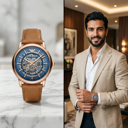 ساعة Chronograph Blue Sport الرياضية الفاخرة - ستيل مع جلد أسود وميناء أزرق وكرونوغراف - كنوز مصر
