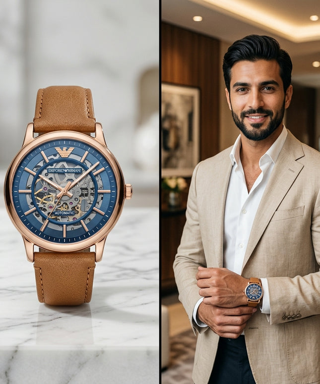 ساعة Chronograph Blue Sport الرياضية الفاخرة - ستيل مع جلد أسود وميناء أزرق وكرونوغراف - كنوز مصر
