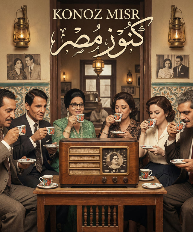 طقم فناجين عايلات مصر بورسلين فاخر من فتحي محمود - تصميم عائلي دافئ - كنوز مصر
