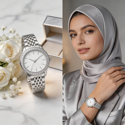 "ساعة نسائية Rose Petals ذهب وردي 18K دائرية ناعمة 32 ملم مع 65 ماسة نمساوية أصلية من معدن ستيل 316L عالي الجودة حركة كوارتز سويسري دقيقة وزن 87 غرام من كنوز مصر"
