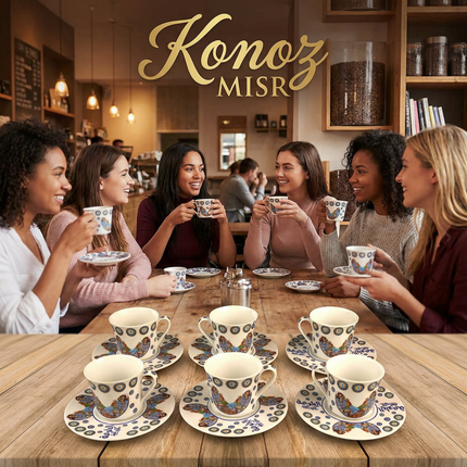 طقم فناجين قهوة "روح الأصالة" بورسلين فاخر - المصرية الألمانية فتحي محمود - تراث أصيل بلمسة عصرية من كنوز مصر