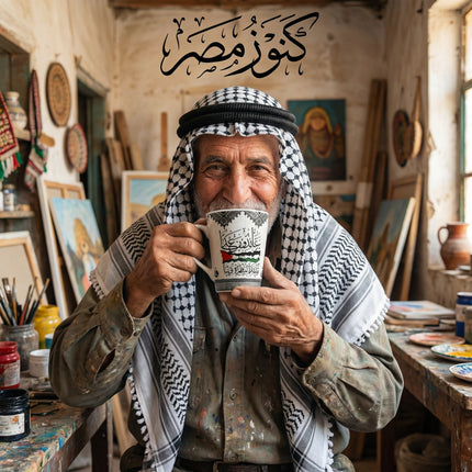 مج العزة والكرامة بورسلين فاخر من فتحي محمود - تصميم تراثي مصري أصيل - كنوز مصر
