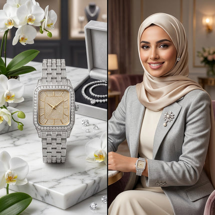 ساعة نسائية Chanel Midnight من كنوز مصر - ستيل 316L فضي مصقول براق، تصميم مربع عصري 30×38 ملم، لون أسود ناصع كلاسيكي أنيق، سلسلة شبكية نسيجية فاخرة، أرقام رومانية فضية على ميناء أسود، حركة كوارتز سويسري موثوق، مقاومة للماء 100 متر، زجاج ياقوت صافي، وزن 110 غ، تصميم خالد لا يتجاوزه الزمن، مثالية للنساء اللاتي يفضلن الكلاسيكية

