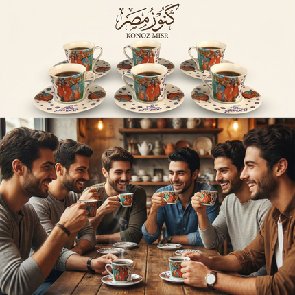 فناجين قهوة عائلية مصرية - تصميم يحتفي بالعائلة - بورسلين فتحي محمود