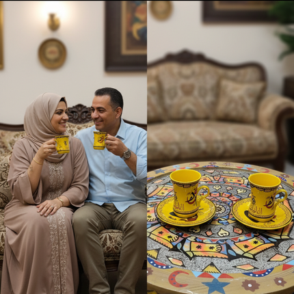  فناجين بورسلين بتصميم تراثي أنيق مثالية للاستخدام اليومي والليلي - طقم كنوز الليل عالي الجودة
