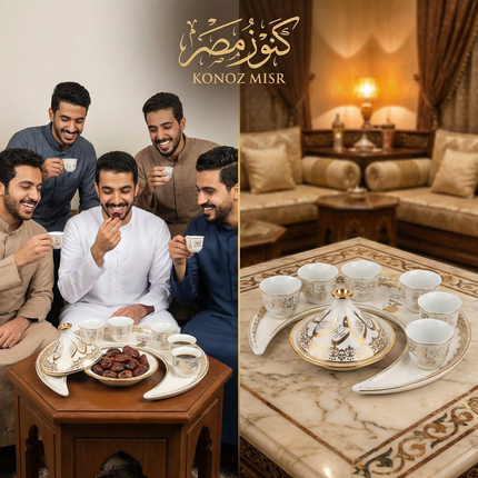  تفاصيل الزخارف العربية الذهبية والفضية الفاخرة على البورسلين المصري عالي الجودة من فتحي محمود
