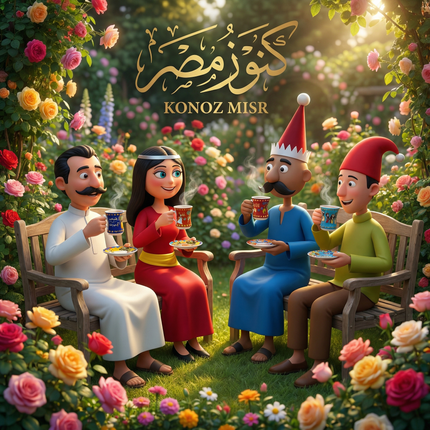 طقم فناجين إستكانة الليلة الكبيرة بورسلين فاخر بتصميم فلكلوري مبهج بألوان زاهية من فتحي محمود - كنوز مصر
