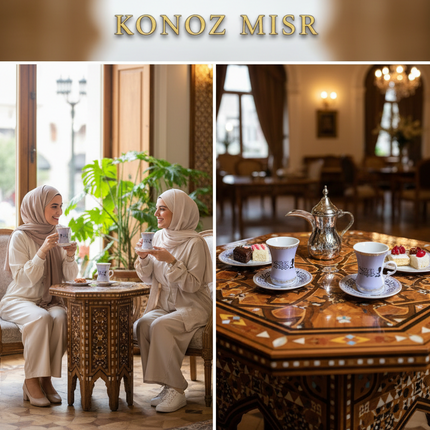  طقم قهوة فلكلوري أنيق يصلح للديكور والضيافة الرومانسية الدافئة - بورسلين فتحي محمود عالي الجودة
