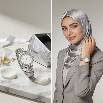  "ساعة نسائية Black Diamond Luxury ستيل مع ذهب 18K دائرية 36 ملم مع 180 ماسة نمساوية حول الإطار ومينا أسود فاخر وأرقام رومانية ذهبية حركة كوارتز سويسري من كنوز مصر"
