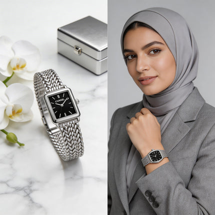 ساعة نسائية Rose Royale Supreme من كنوز مصر - ستيل 316L مع ذهب وردي 18K عيار خالص، تصميم دائري رقيق 36 ملم، 150 ماسة نمساوية VS1 و8 ياقوت أحمر حقيقي حول الإطار كاملاً، إطار محاط بالماسات تماماً (full diamond bezel)، سلسلة تريبل رو مرصعة بالماسات الفاخرة، ميناء ذهبي فاتح مع بريق وردي دافئ، حركة كوارتز سويسري دقيقة، مقاومة للماء 100 متر، زجاج ياقوت بلوري 99.9%، وزن 132 غ، هدية مثالية للخطوبة والزفاف والمناسبات الرومانسية
